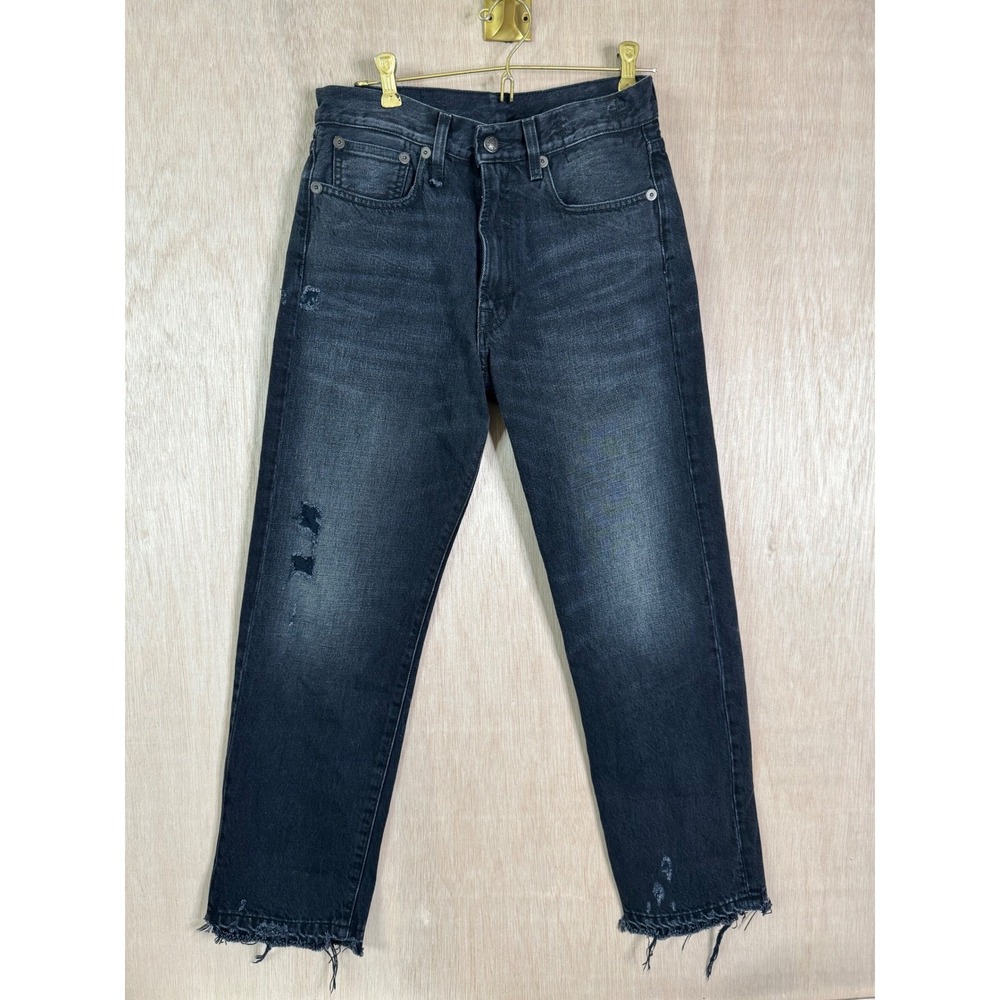 R13 Boy Straight Jeans Faded Black Distressed Frayed Hem Made in Italy Size 24